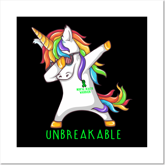 MENTAL HEALTH Warrior Unbreakable Unicorn Dabbing Wall Art by ThePassion99